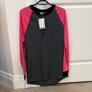 LuLaRoe Grey and Pink Raglan Henley Top